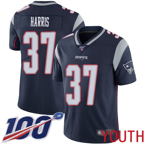 New England Patriots Football #37 100th Season Limited Navy Blue Youth Damien Harris Home NFL Jersey->youth nfl jersey->Youth Jersey